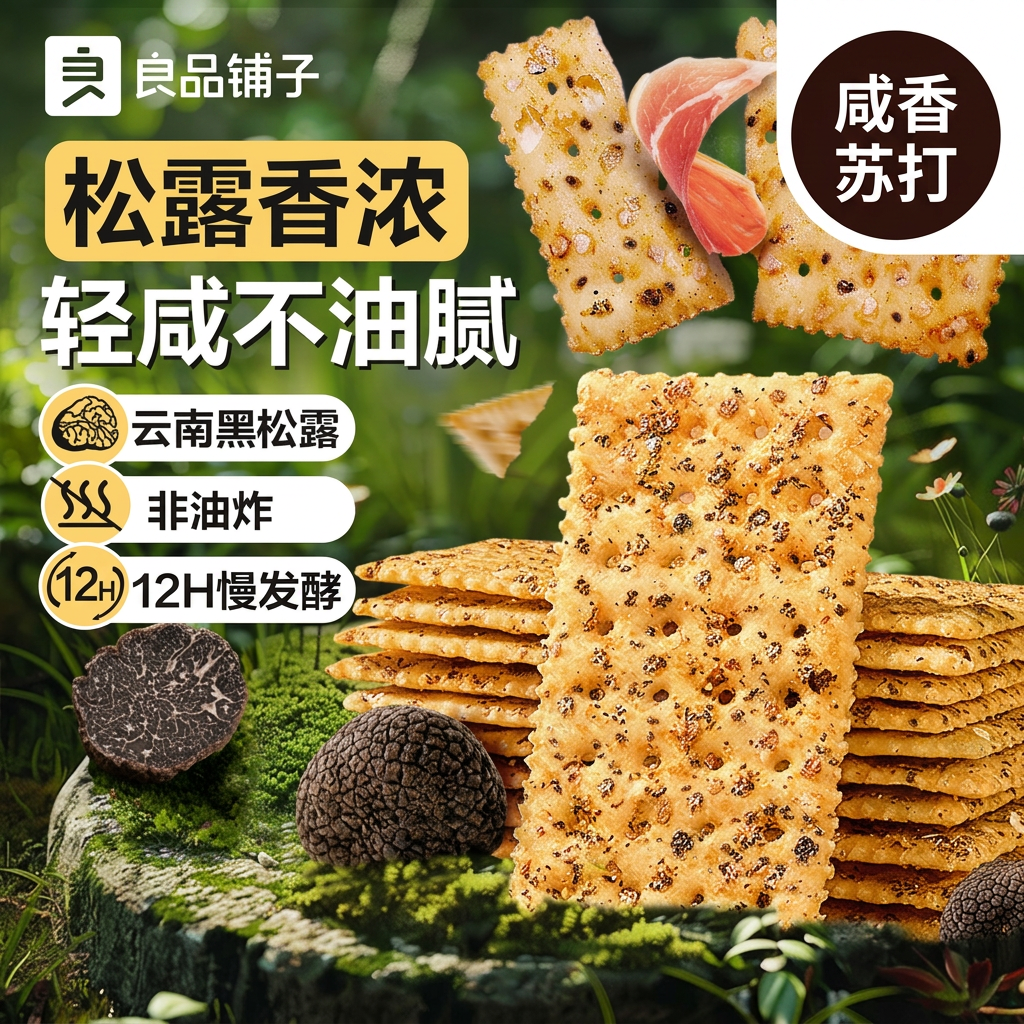 良品铺子黑松露火腿苏打饼干咸味零食小吃办公室休闲食品300g