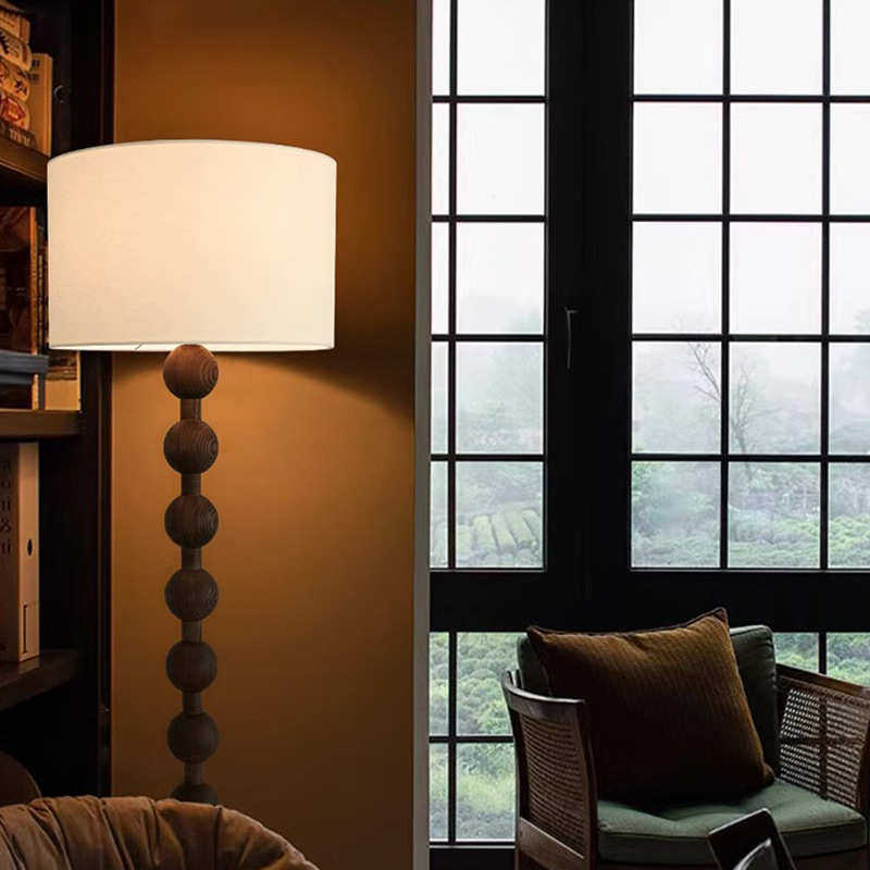 美式复古风落地灯胡桃木色布艺沙发灯中古原木风实木氛围感立式灯