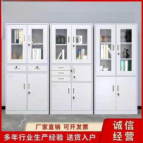 钢制办公室铁皮文件柜财务凭证柜带锁资料柜多层铁皮柜三开门矮柜