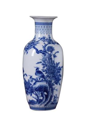 景德镇陶瓷花瓶釉中彩青花花鸟大号冬瓜花瓶花插中式古典装饰