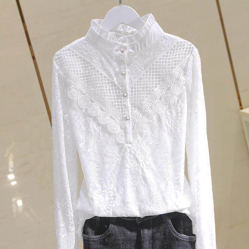 白色蕾丝打底衫女春秋2025新款时尚洋气内搭气质衬衫长袖t恤上衣