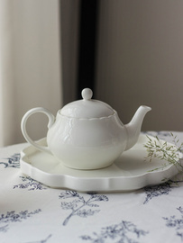 素白花口 骨瓷日式茶壶中式功夫茶具陶瓷泡茶单壶家用含滤孔手工
