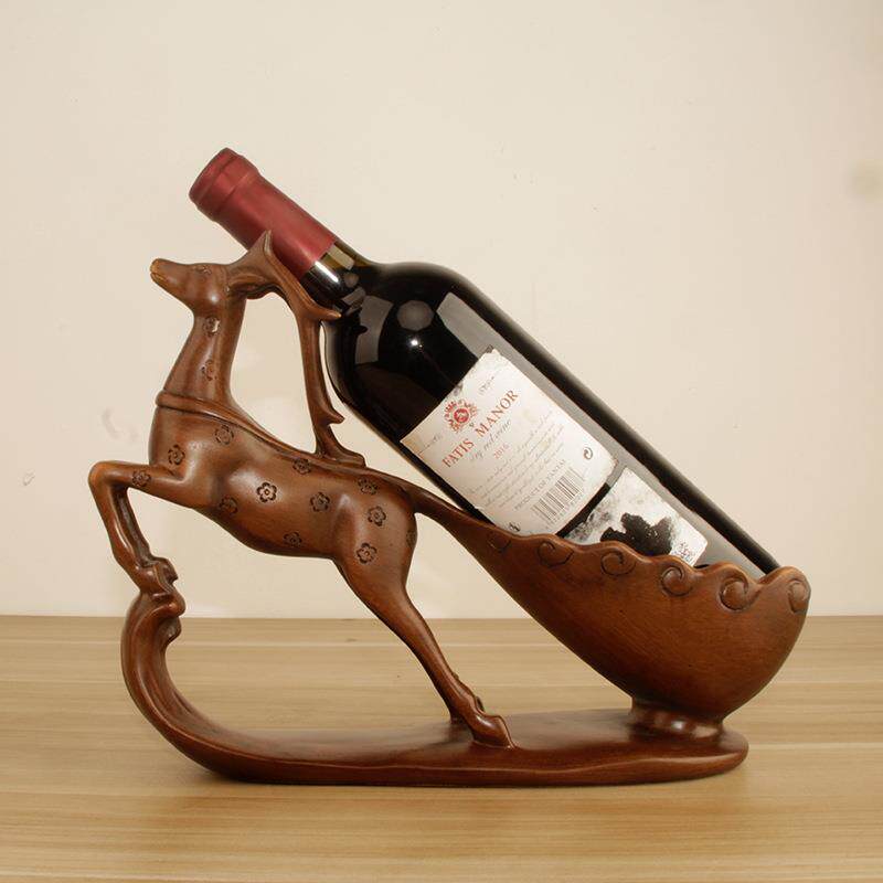 梅花鹿红酒架电视柜酒柜仿檀木工艺品树脂酒架红酒杯鹿元素北欧风