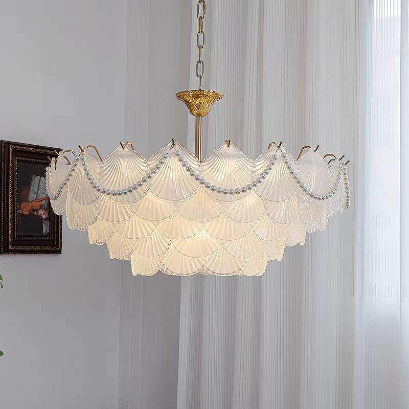 法式轻奢吊灯客厅灯现代简约卧室餐厅灯具网红款贝壳水晶LED吊灯