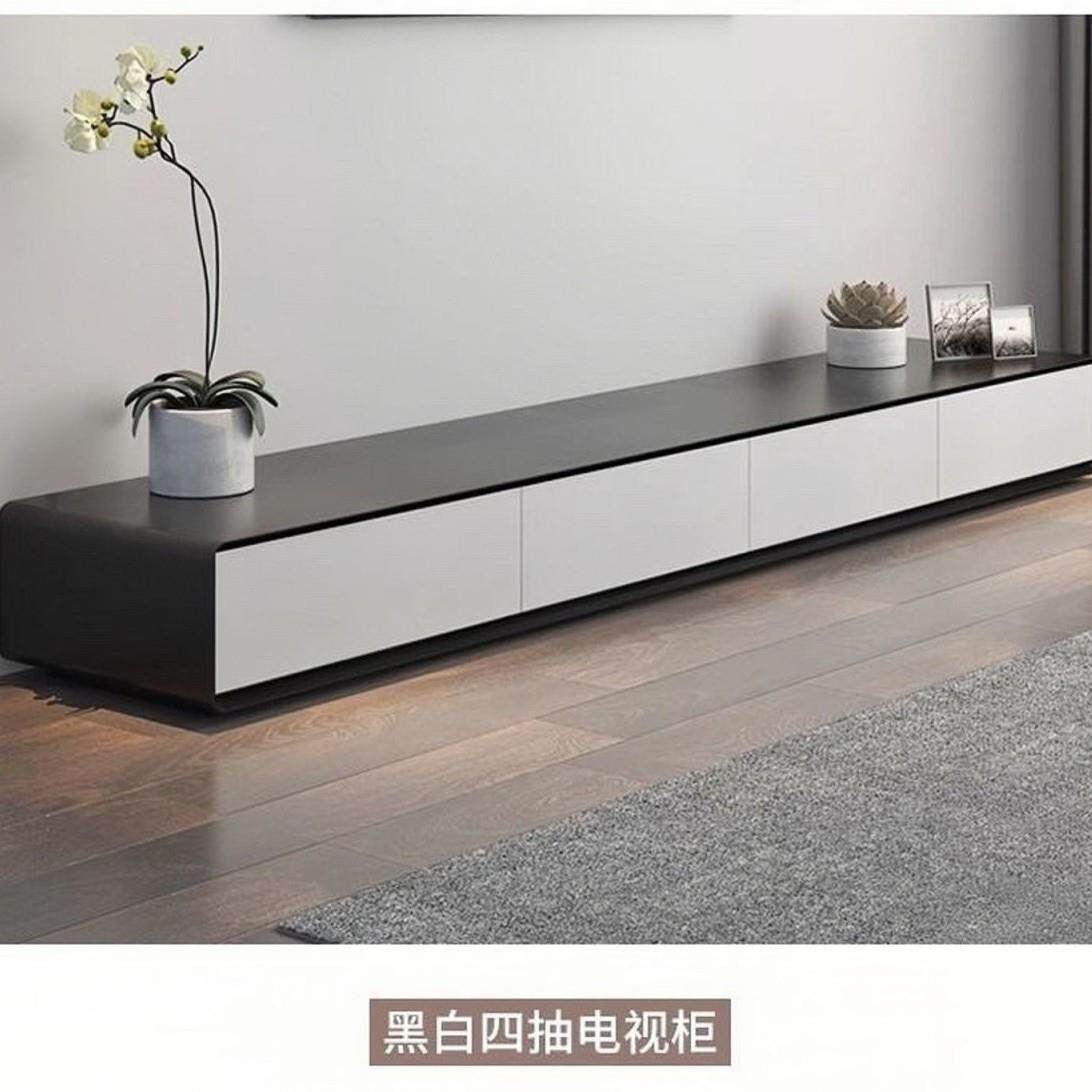 奶油风高级简约极简轻奢美式免洗可擦新中式电视柜落地免安装