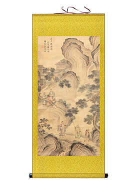 赤老五国画卷轴观装饰画图青老帝天君黄白黑五茶楼挂画书房客厅瀑