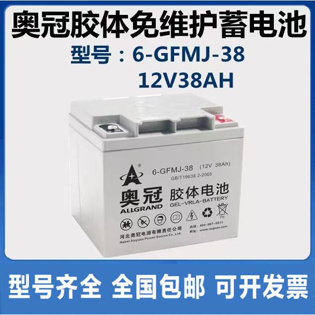 奥冠蓄电池6-GFMJ-38 12V38AH UPS EPS直流屏太阳能用胶体免维护
