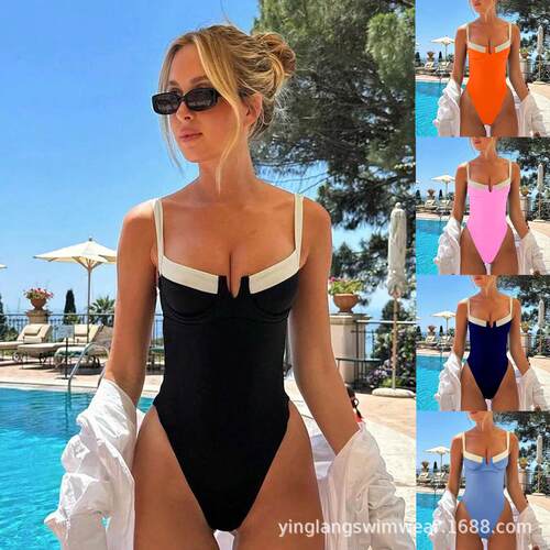Summer Casual Sexy V-Neck Black and White Splice One-Piece