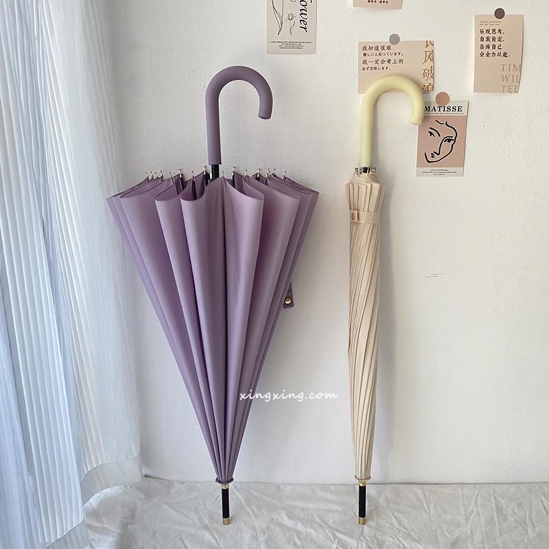手柄绝绝子~长柄雨伞ins女大号抗风暴16骨自动双人弯柄车载直杆伞