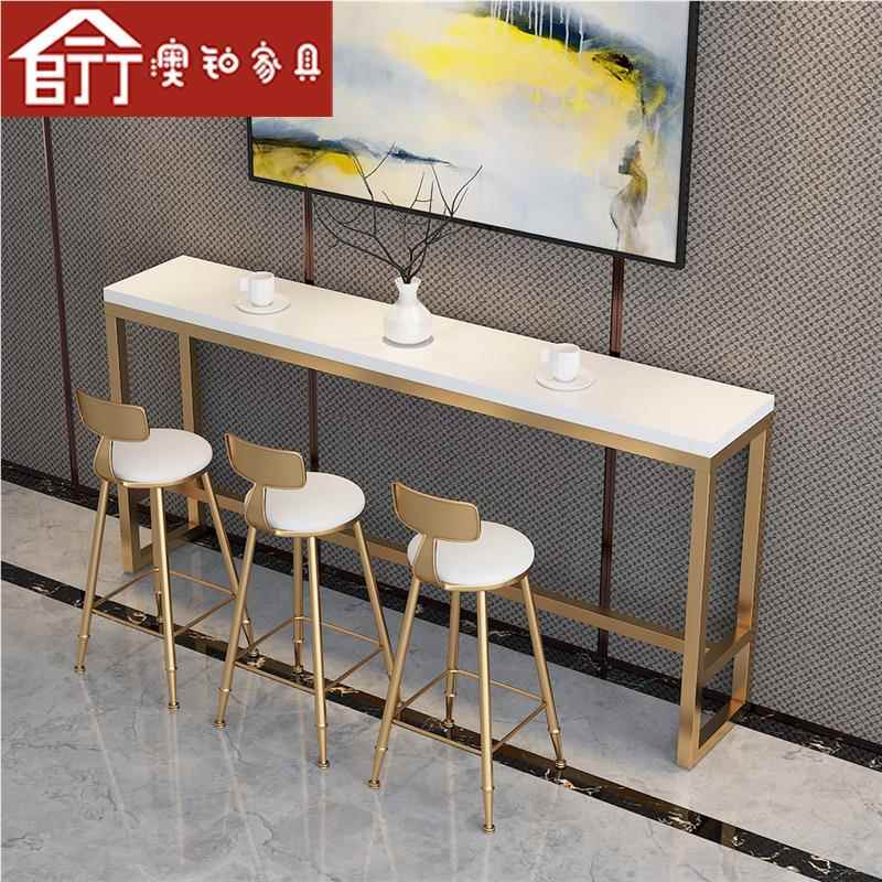 实木台吧桌家用长条桌台子靠墙原木咖啡厅吧台桌酒吧散高子脚桌椅