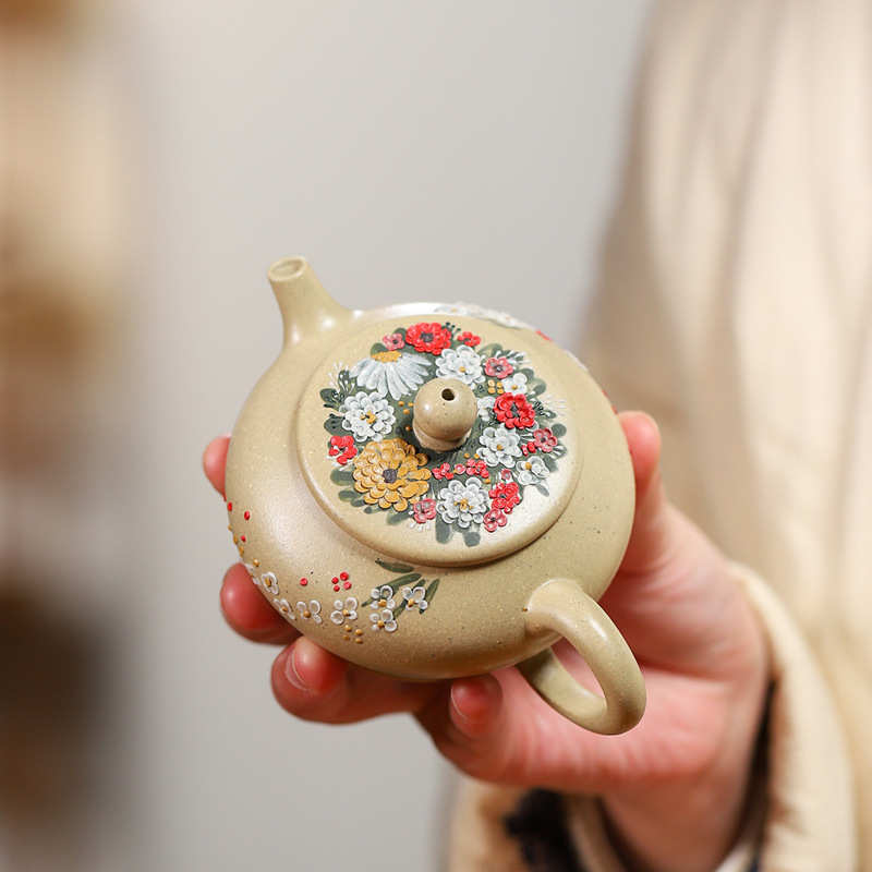 批发宜兴原矿本山绿泥紫砂壶全手工 韵玉茶壶内推球孔小毫升茶具