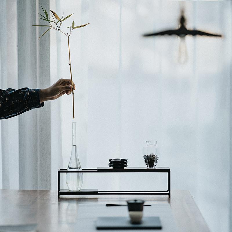 铁艺茶棚手工黑檀木板杯架茶具收纳置物架茶室茶桌展示架功夫茶具