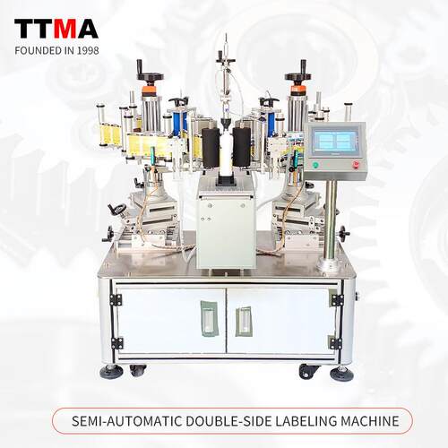 Flat bottle semi-automatic double-sided labeling machine