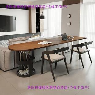 意式极简实木大板书桌横厅沙发后长条桌亚克力弧形客厅大长学习桌