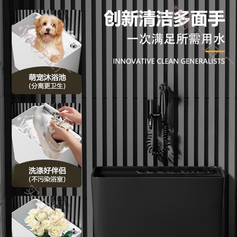黑色陶瓷拖把池阳台家用新款窄长洗拖把池盆落地式超薄拖
