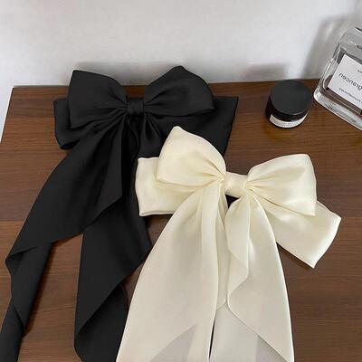 Elegant Bow Ribbon Hair ClipSimple Solid Satin Spring Clip H