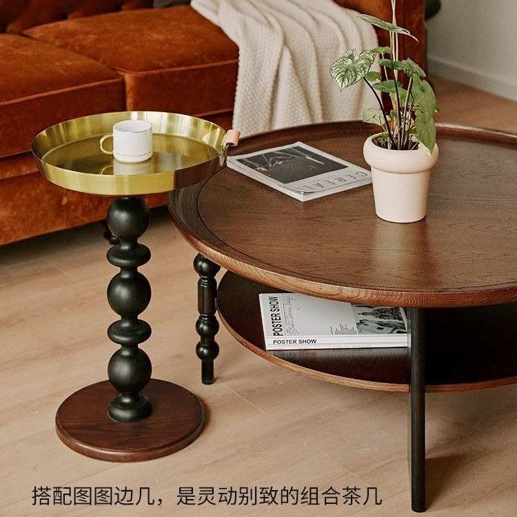 法式复古茶几圆形美式茶桌家用小桌子小户型客厅茶几2023新款