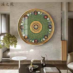 六字真言圆形装饰画藏式金刚经唐卡民宿入户玄关走廊佛堂挂画招财