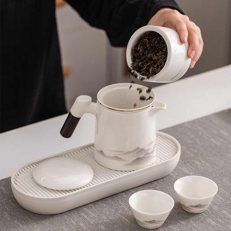 羊脂玉旅行茶具套装一壶四杯泡茶杯公司商务活动年会开业伴手礼
