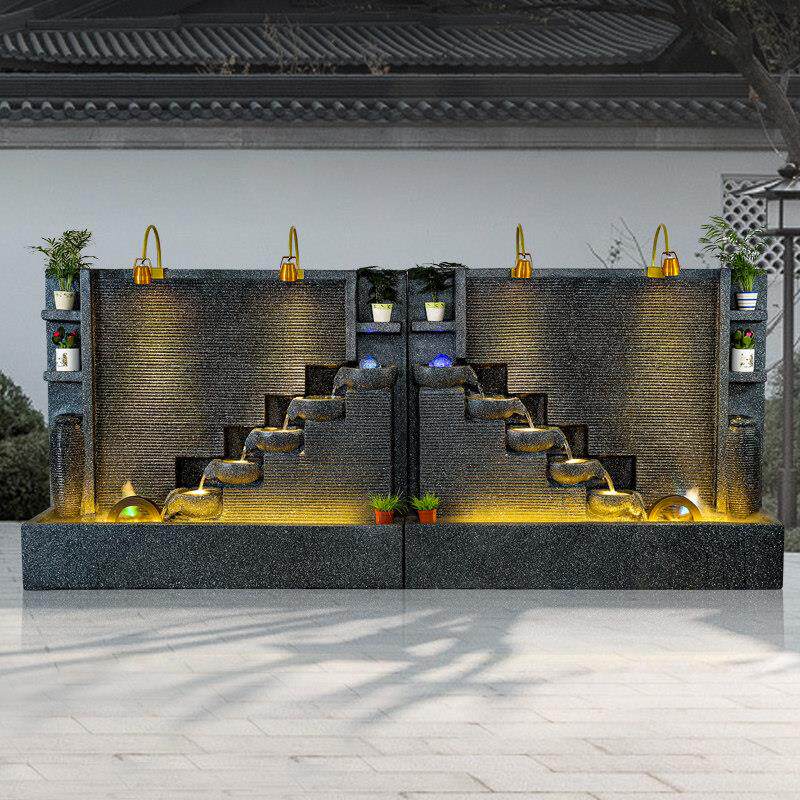 鱼缸造景瀑布水幕墙假山流水墙屏风隔断喷泉客厅室外庭院水系景观