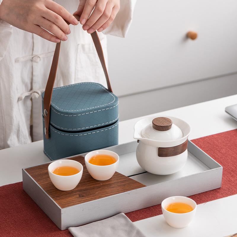 旅行功夫茶具羊脂玉盖碗茶杯轻奢快客杯实用礼品商务伴手礼印logo