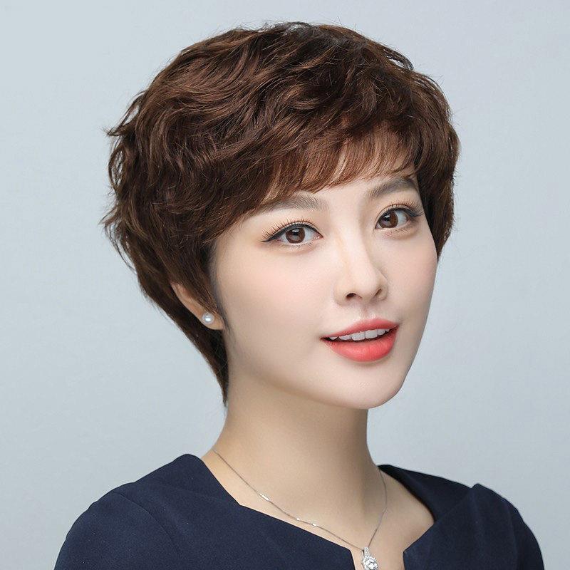假发真发全真人发短发女全头套中老年女士卷发妈妈款整顶假发自然