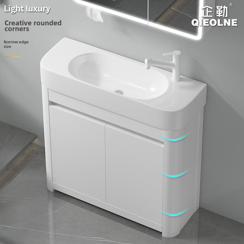 落地式小户型洗手盆陶瓷一体化极窄洗手盆蜂窝铝浴室柜柱洗手盆盆