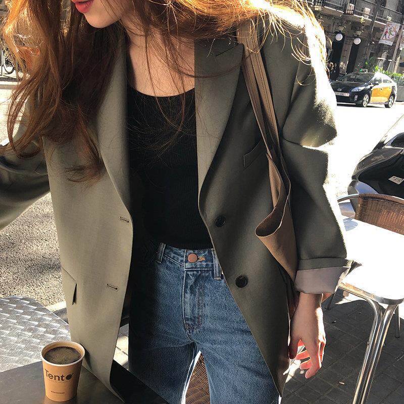英伦风女士西服上衣韩版黑色宽松显瘦气质设计感小众西装外套女潮