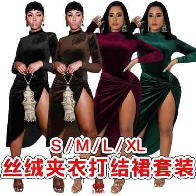 skirt nightclub velvet collar knotted clothes suit Womens