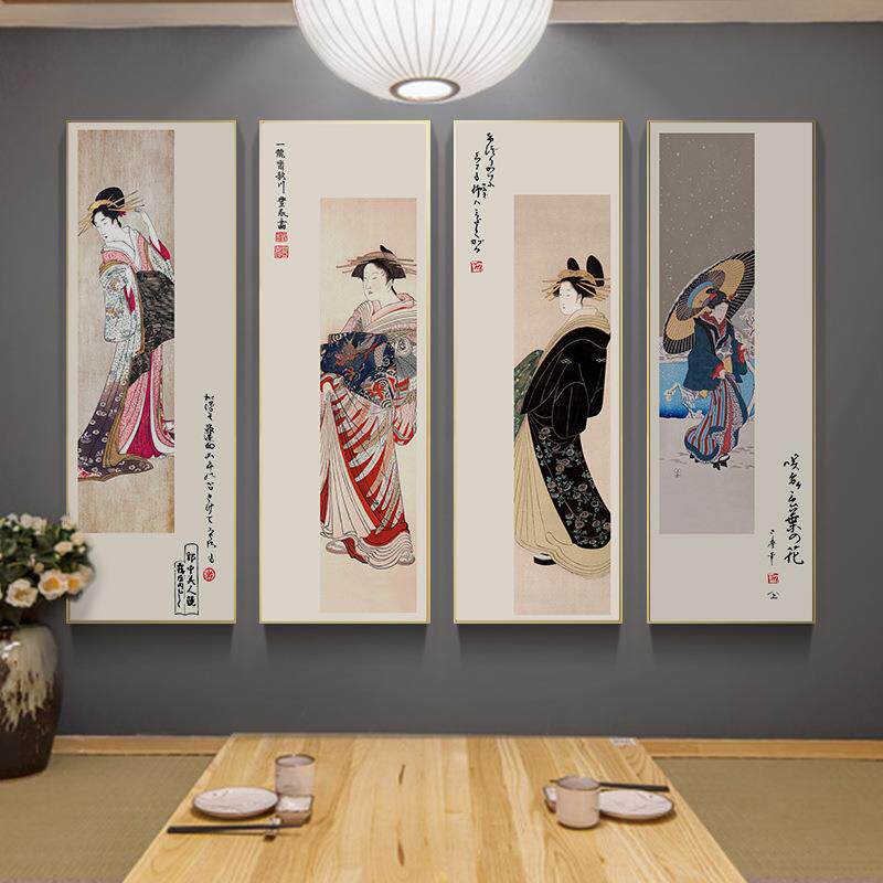 日式挂画装饰画和风客厅背景墙画玄关浮世绘仕女图卧室床头壁画