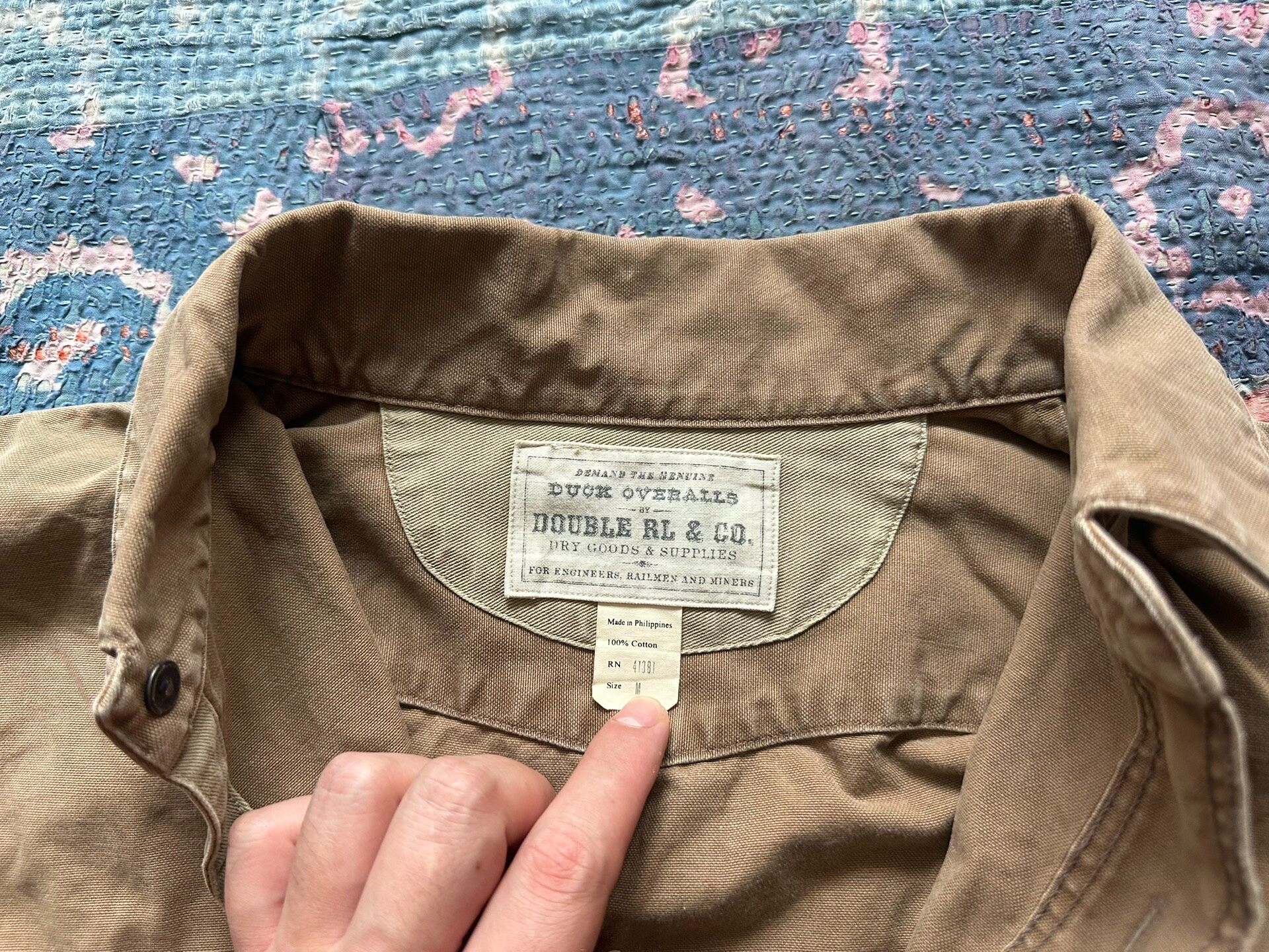 RRL Brown Canvas Workwear Top — detail