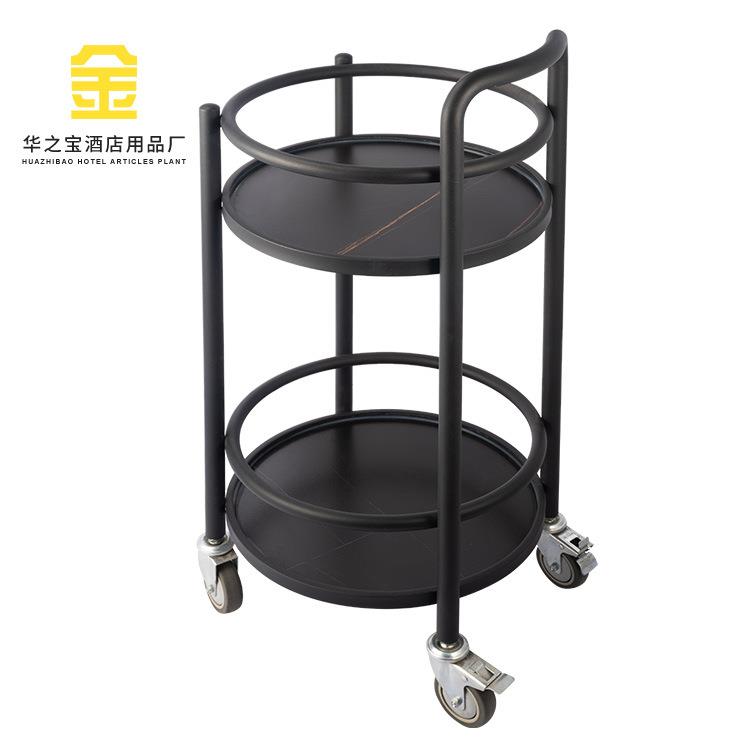 移动酒水车茶水车 不锈钢手推车蛋糕车点心车 二层圆形服务车岩板
