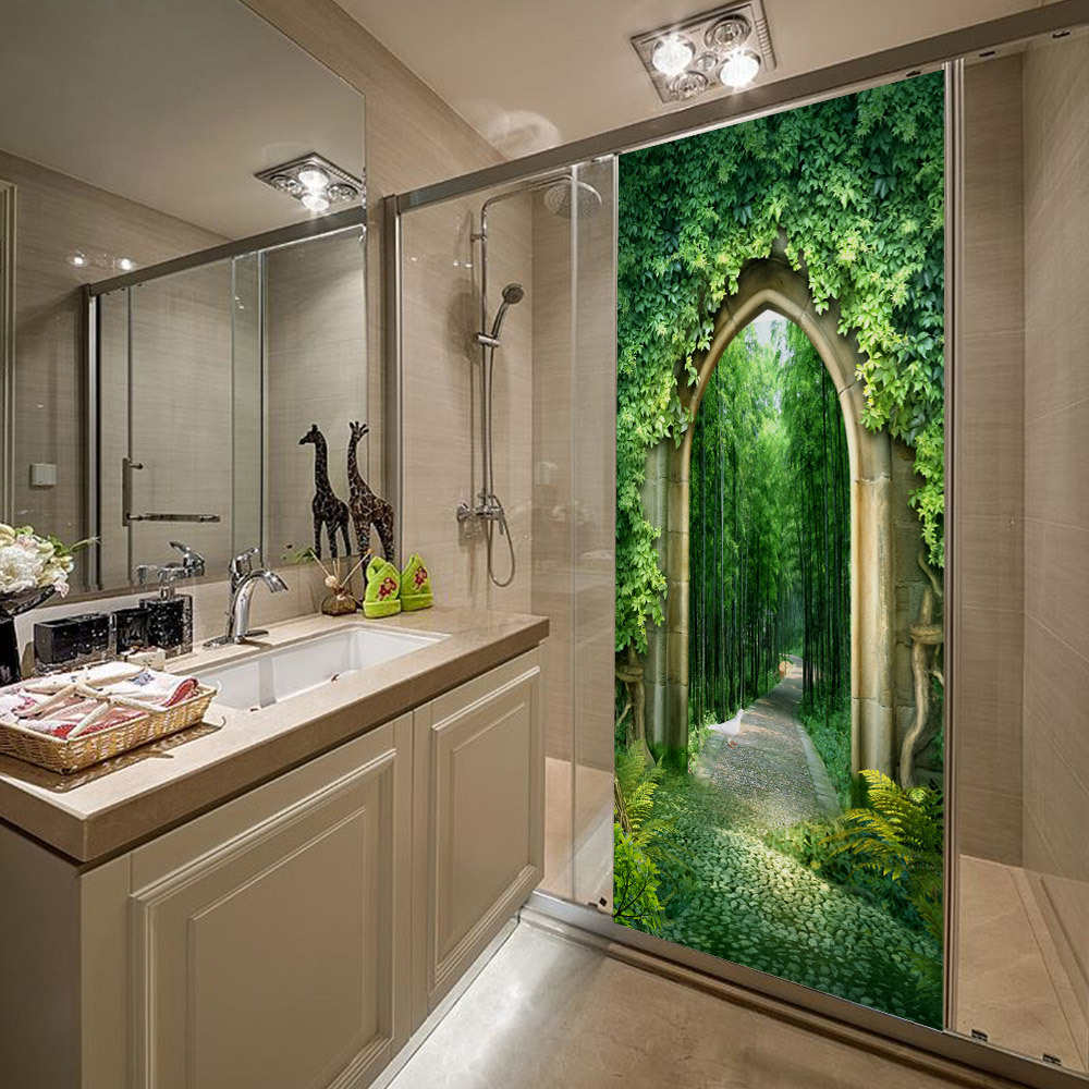 巨创货源PVC贴纸3D自粘门贴 墙贴 卧室客厅现代装饰 竹林小路