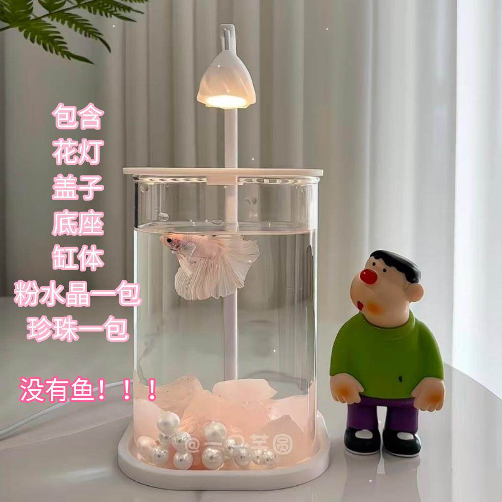 鱼缸斗鱼专用小型创意造景玻璃缸客厅桌面高级感观赏灯装饰养鱼缸