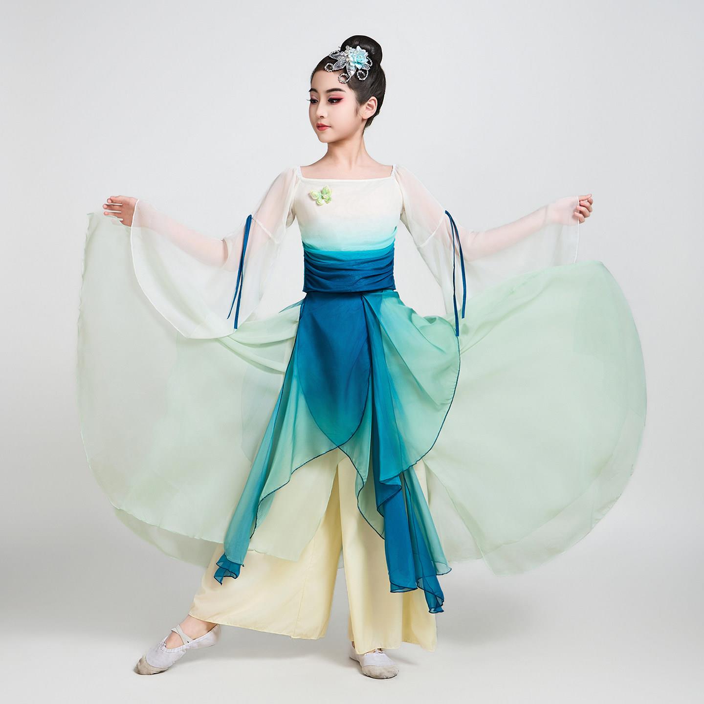 儿童古典舞演出服女童中国风古风飘逸渐层纱衣练功服仙气舞蹈服装图片