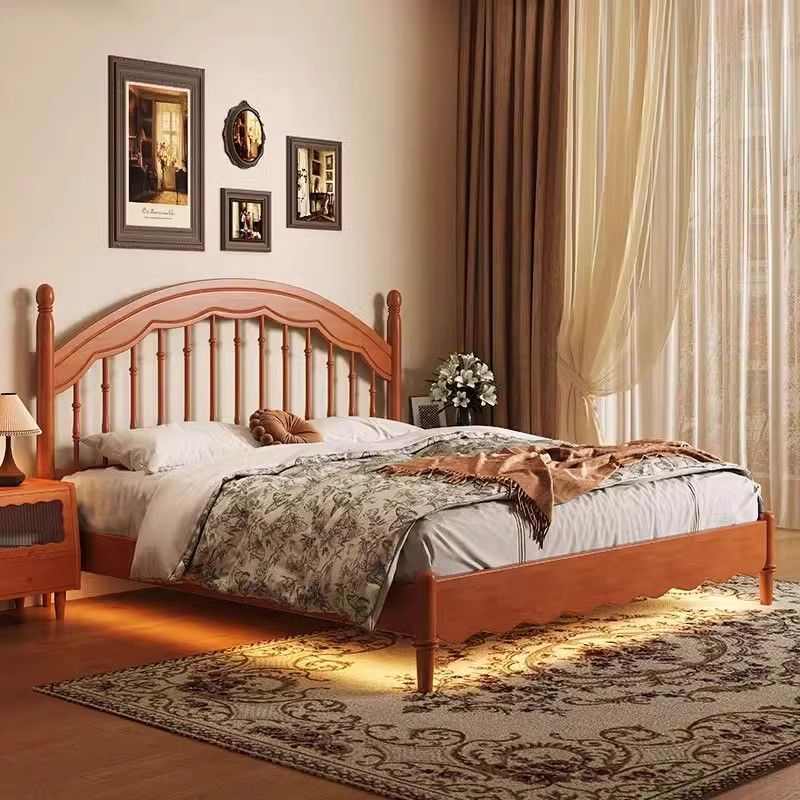 中古温莎床法式复古竖琴床1米8双人大床主卧室美式家具全实木婚床