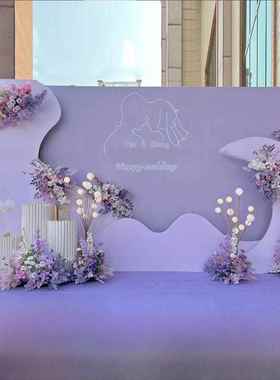 小红书紫色订婚宴布置装饰背景板结婚婚礼现场公主气球kt板背景墙