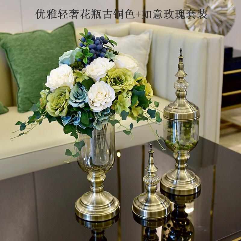 欧式轻奢花瓶客厅插花餐桌摆件玄关电视柜奢华摆设仿真干花装饰品