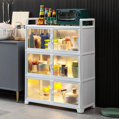 厨房EIQ置子物架层多落地多功能储纳物柜带门家用碗柜放碗碟餐具