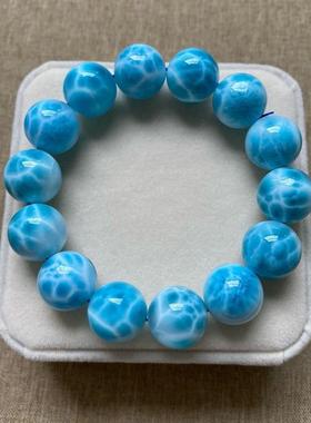 天然海纹石手链龟背纹大颗粒男女款单圈拉利玛圆珠手串规格15.5mm