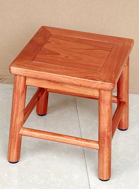 W7现代中式成人整装换鞋凳黑胡桃色黑色小板凳实木榫卯小方凳矮凳