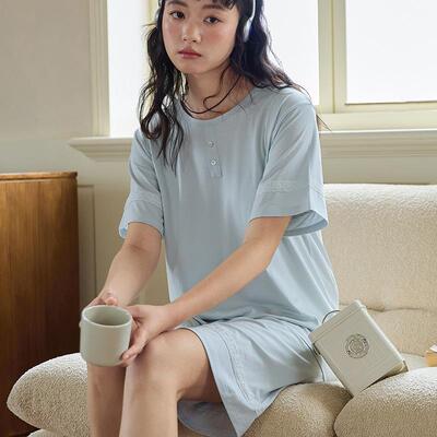 新款春夏圆领家居服女桑蚕丝短袖短裤宽松套装蕾丝高级感外穿睡衣