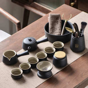 小套功夫茶具套装 日式 家用泡茶陶瓷茶杯茶盘复古粗陶办公室会客厅