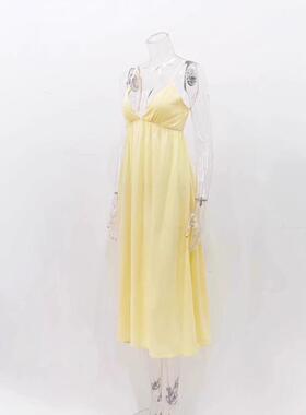 Women'S Summer Vacation Solid Color Backless Spaghetti