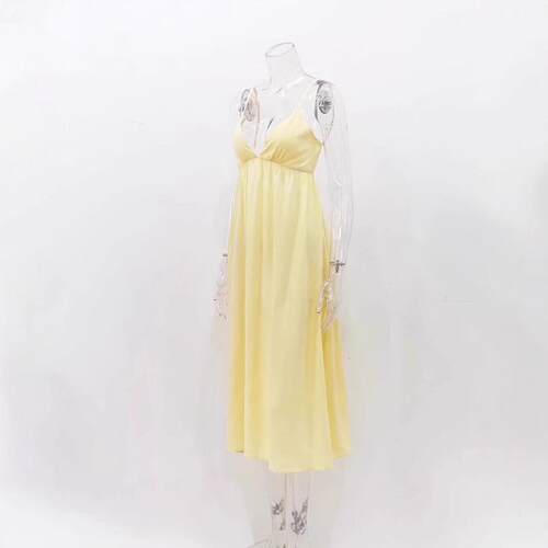 Women'S Summer Backless V Neck Long Sleeveless Dress