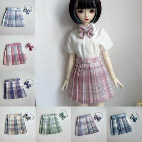 【2件包邮】bjd6分娃衣jk格裙制服3分4分5分熊妹娃衣ob24衬衫格裙