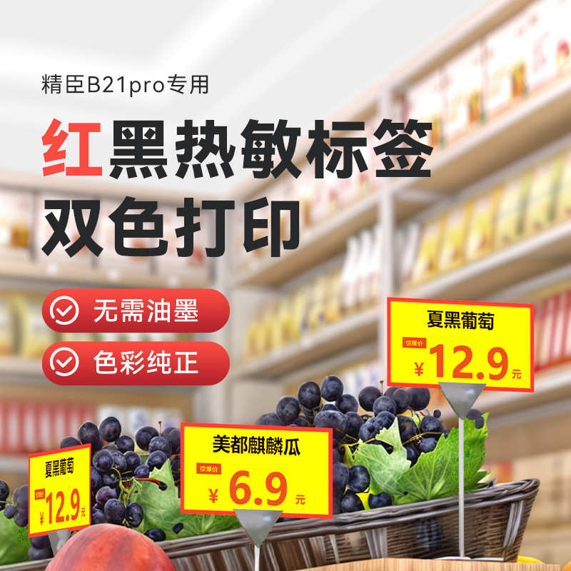 精臣B21Pro专用红黑双色超市商超热敏三防不干胶纸价格货架标签纸