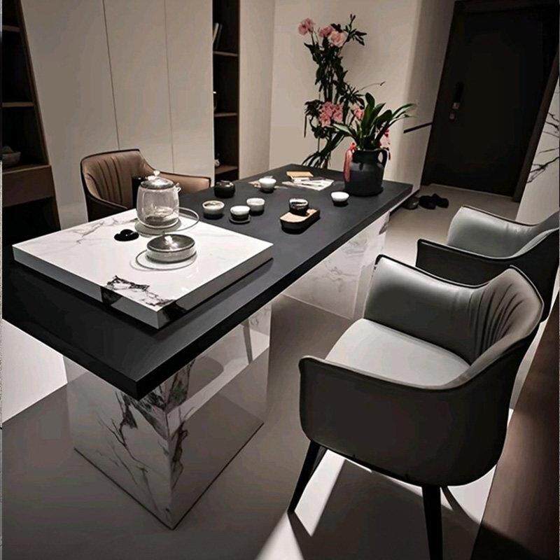 奢石岩板茶台轻奢现代高级感家用办公茶桌椅组合烧水泡茶一体茶几