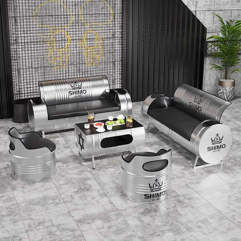 工业风油桶卡座沙发酒吧等候区洽谈休息区商用创意桌椅茶几组合