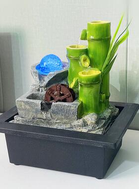 小型风车流水摆件循环水客厅桌面风水轮生财办公室加湿器开 业礼
